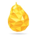 Low poly pear icon. Yellow sign, white background. Symbol nature, fresh. Triangular polygonal object.