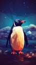 Low Poly Penguin on Dark Background. Generative AI