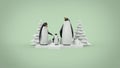 Low Poly Penguin family 3d illustration