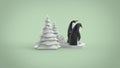 Low Poly Penguin family 3d illustration