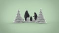 Low Poly Penguin family 3d illustration