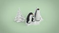 Low Poly Penguin family 3d illustration