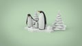 Low Poly Penguin family 3d illustration