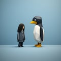 Low Poly Penguin And Human: A Stark Minimalist Rendering
