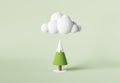 Low poly pine tree with a cloud and falling snowflakes