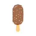 Chocolate covered ice cream with nuts crumbs, vector on isolatd white background