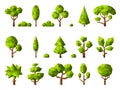 Low poly plants. Geometrical cartoon stylized trees green nature plants vector collection