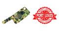 Distress Port Louis Stamp Seal and Butchery Knife Low-Poly Mocaic Military Camouflage Icon