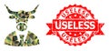 Scratched Useless Stamp Seal and Cow Boss Low-Poly Mocaic Military Camouflage Icon Royalty Free Stock Photo