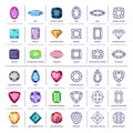 Low poly popular colored & blueprint outline gems cuts infographics