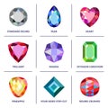 Low poly popular colored gems cuts infographics