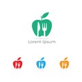 Low poly Restaurant Logo, baby food, health care and organic Food Industry, takeaway vector icon, spoons in apple baking. herbal d