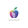 Low poly Restaurant Logo, baby food, health care and organic Food Industry, takeaway vector icon, spoons in apple baking. herbal d