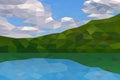 Low poly river and green hills