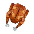 Low poly roasted turkey with white background.food with cartoon style