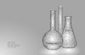 Low poly science chemical glass flasks. Magical equipment polygonal triangle gray white monochrome abstract research Royalty Free Stock Photo