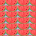 Low poly seamless pattern with watermelons