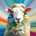 Colorful Abstract Portrait Of A Sheep In Low Poly Style