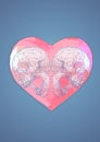 Low poly skull in pink polygonal heart illustration