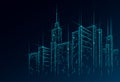 Low poly smart city 3D wire mesh. Intelligent building automation system business concept. Web online computer