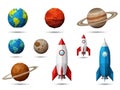 Low Poly Space Elements: Planets and Rockets Collection Royalty Free Stock Photo