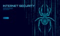 Low poly spider hacker attack danger. Web security virus data safety antivirus concept. Polygonal modern design business