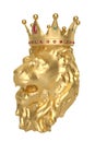 Low poly style golden lion head with crown. 3D illustration.