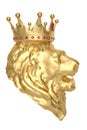 Low poly style golden lion head with crown. 3D illustration.