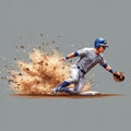A low-poly style illustration of a baseball player sliding into a base. The athlete is Royalty Free Stock Photo