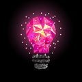 Low Poly Style Light pink bulb. Vector abstract Illustration on black background. Idea concept Royalty Free Stock Photo