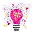 Low Poly Style Light pink bulb. Vector abstract Illustration on isolated background. Idea concept. T-shirt design Royalty Free Stock Photo