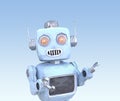 Low poly style robot with wire frame isolated on blue background