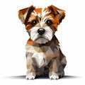 Low Poly Terrier Silhouette: White And Brown 3d Style