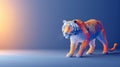 A low poly tiger in a blue and orange background, AI Royalty Free Stock Photo