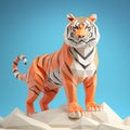 Colorful Low Poly Tiger On Rocky Structure - Unique And Realistic Illustration