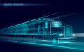 Low poly transport abstract truck. Lorry van fast delivery shipping logistic. Polygonal dark blue speed highway industry Royalty Free Stock Photo