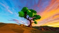 Low Poly Tree Landscape Sunset Royalty Free Stock Photo