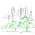 Low poly tree park cityscape. Ecology save nature concept. Eco idea forest in urban skyscrape city. Environmental