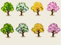 Low Poly Tree 4 Seasons Color Vector Pack.
