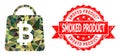 Grunge Smoked Product Stamp Seal And Bitcoin Shopping Bag Triangle Mocaic Military Camouflage Icon