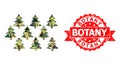 Grunge Botany Stamp Seal and Fir Forest Polygonal Mocaic Military Camouflage Icon