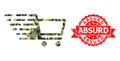 Scratched Absurd Stamp And Shopping Cart Polygonal Mocaic Military Camouflage Icon