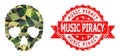 Textured Music Piracy Stamp and Skull Lowpoly Mocaic Military Camouflage Icon