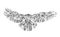 Low poly vector eagle in colorless monochrome grayscale effect isolated on white