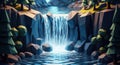 Low Poly Waterfall Landscape Royalty Free Stock Photo