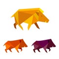 Low poly wild boar. Polygonal geometric style pig sign. Set of m