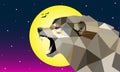 Low poly Wolf art, animal low poly illustration background with moon and night sky, vector