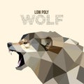 Low poly Wolf art, wolf roar, animal low poly illustration background template, vector