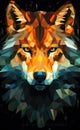 A low poly wolf or fox head on a black background, AI