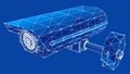 Low polygon CCTV security camera wireframe mesh on blue background Royalty Free Stock Photo